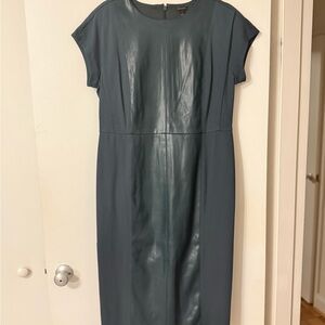 Ann Taylor Olive Green Leatherette Mixed Media Midi Dress